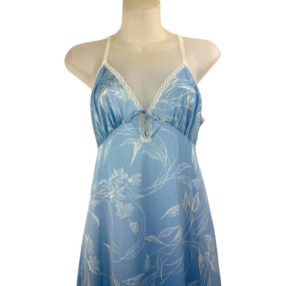 ❌SOLD❌1960's VANITY FAIR Baby blue floral and white lace long gown - Picture 4 of 10